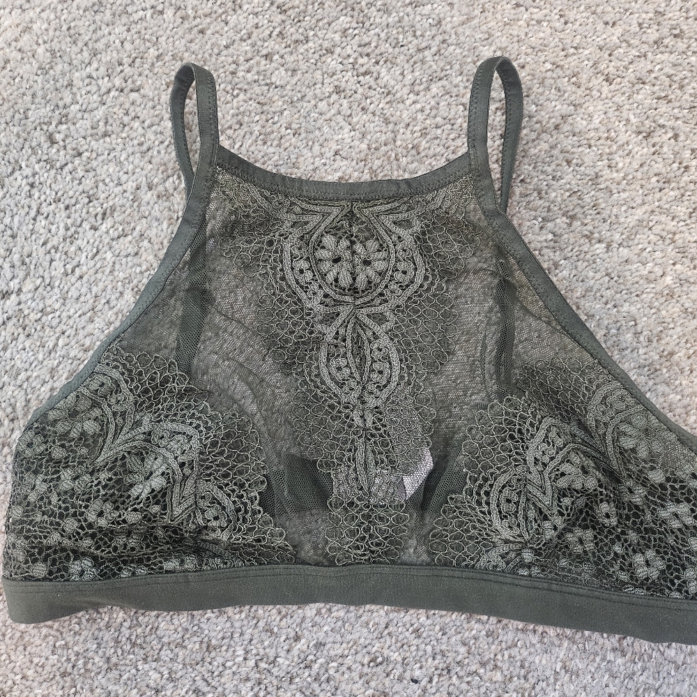Lace Halter Bralette in Olive Green - Picture 5 of 11